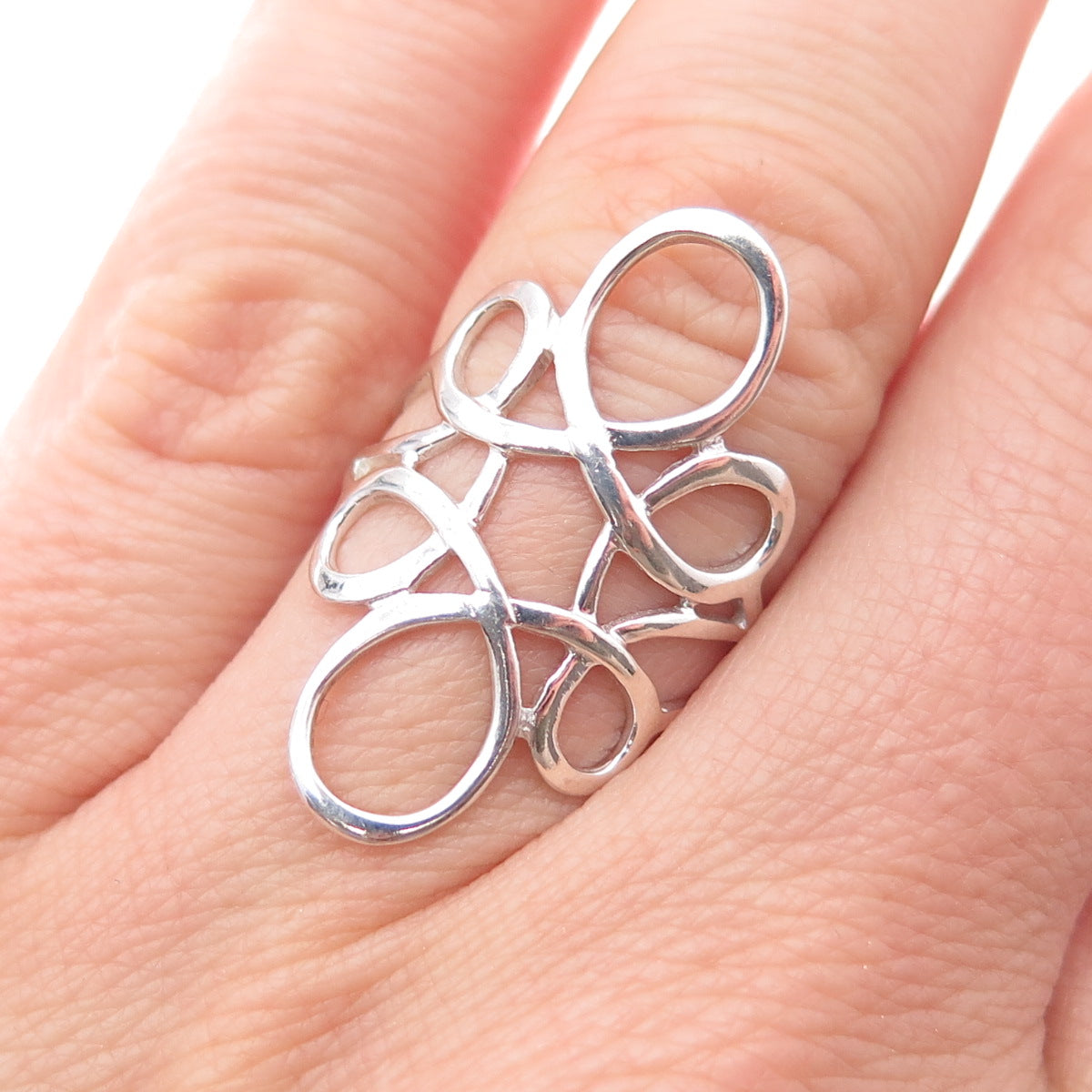 925 Sterling Silver Vintage Modernist Flower Ring Size 6.5