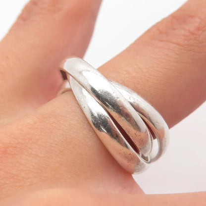 925 Sterling Silver Vintage Triple Interlocked Ring Size 7.75