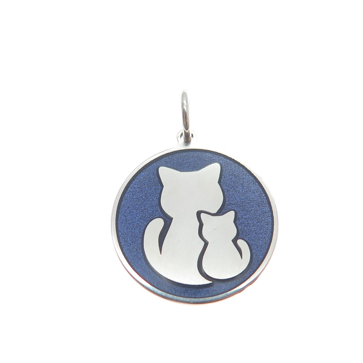 925 Sterling Silver Purple Enamel Cat Mom & Child Minimalist Charm Pendant
