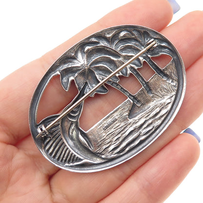 925 Sterling Silver Vintage Palm Beach Swordfish Oxidized Pin Brooch