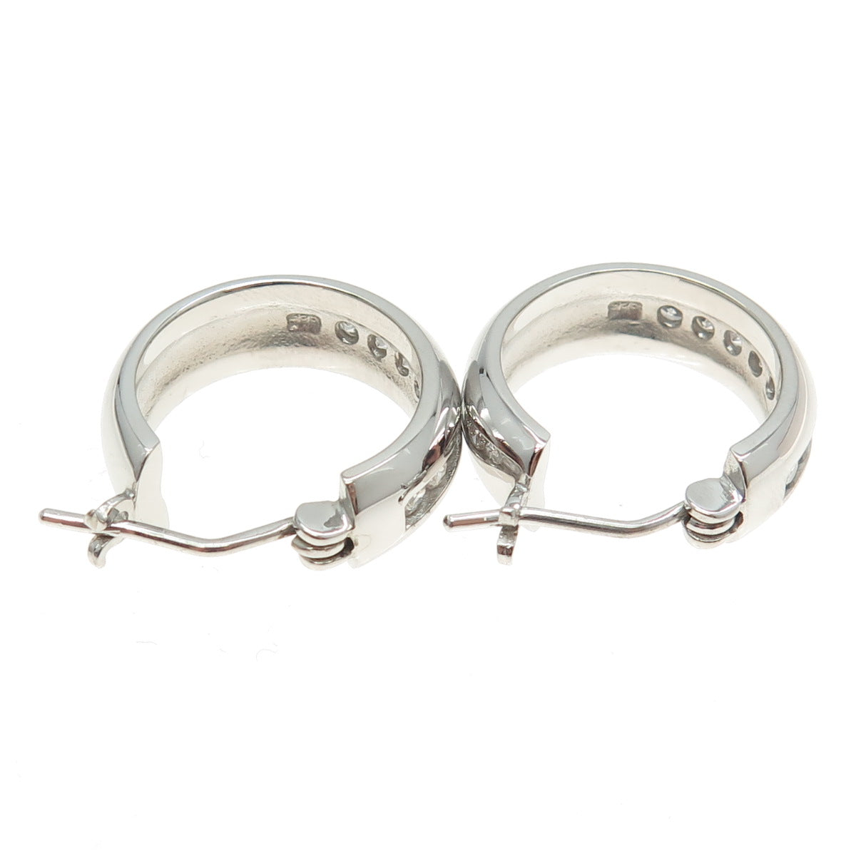 925 Sterling Silver Round-Cut C Z Hoop Earrings