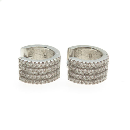 925 Sterling Silver Round-Cut C Z Multi-Row Hoop Earrings