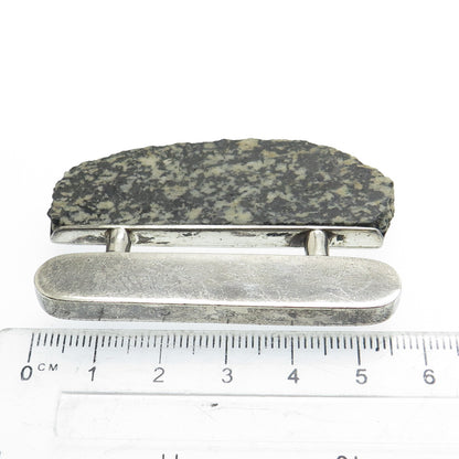 925 Sterling Silver Vintage Real Diorite Modernist Pin Brooch