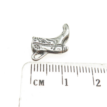 925 Sterling Silver Vintage Cowboy Boot Minimalist Oxidized Charm Pendant