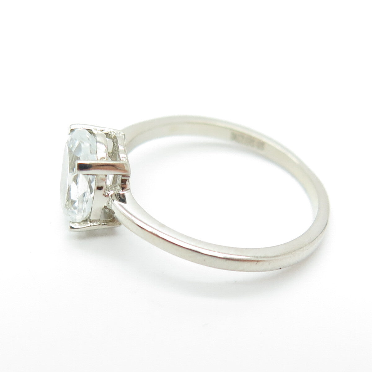DAZZLERS 925 Sterling Silver Real Oval-Cut White Topaz Engagement Ring Size 6