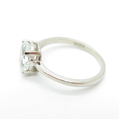 DAZZLERS 925 Sterling Silver Real Oval-Cut White Topaz Engagement Ring Size 6