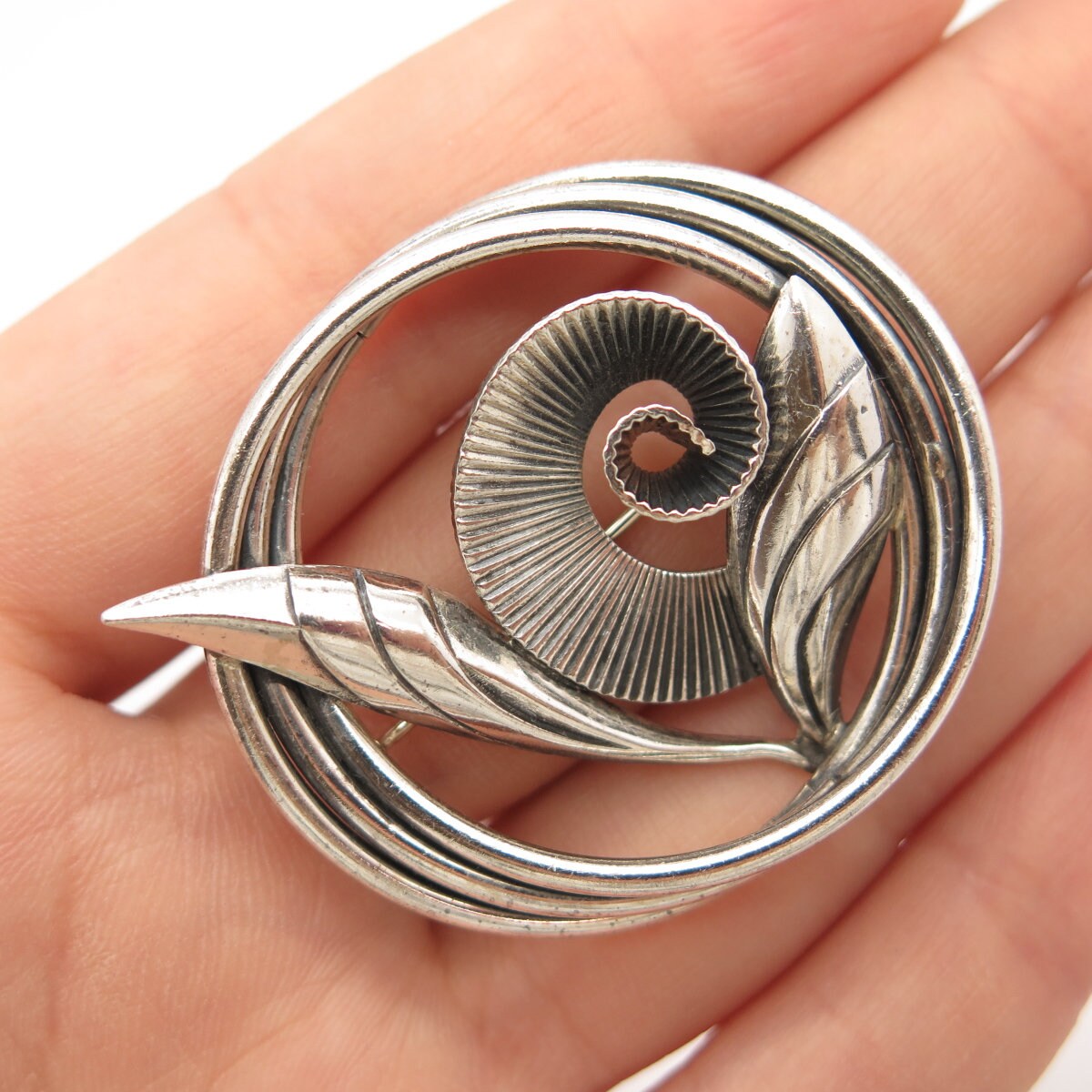 925 Sterling Silver Vintage Danecraft Leaf Floral Pin Brooch