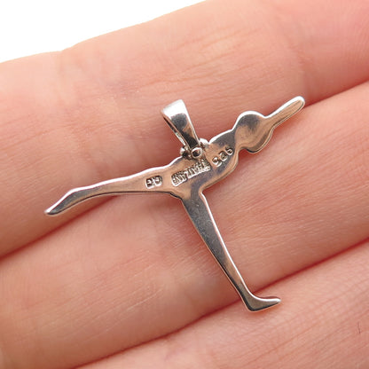 925 Sterling Silver Vintage Gymnast Modernist Charm Pendant