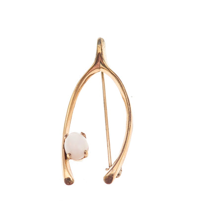 Winard 1/20 12K Gold Filled Antique Art Deco Real Opal Wishbone Pin Brooch