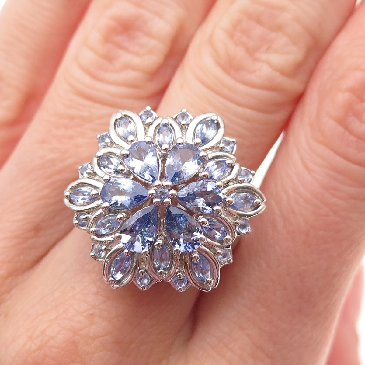 Chuck Clemency 925 Sterling Silver Real Tanzanite Floral Ring Size 6.25