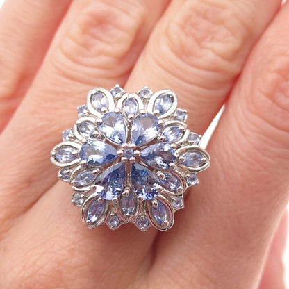 Chuck Clemency 925 Sterling Silver Real Tanzanite Floral Ring Size 6.25