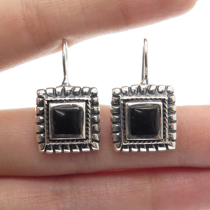 ATI 925 Sterling Silver Vintage Mexico Real Black Onyx Gemstone Earrings