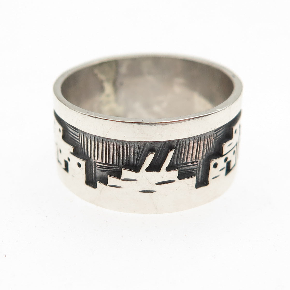 Guy Josytewa Hopi Old Pawn 925 Sterling Silver Vintage Old Town Band Ring Size 7