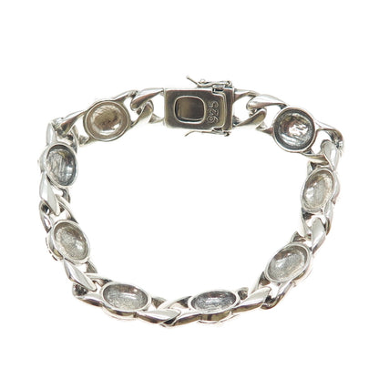 925 Sterling Silver Vintage Fleur de Lis Cross Oxidized Anchor Link Bracelet 8"