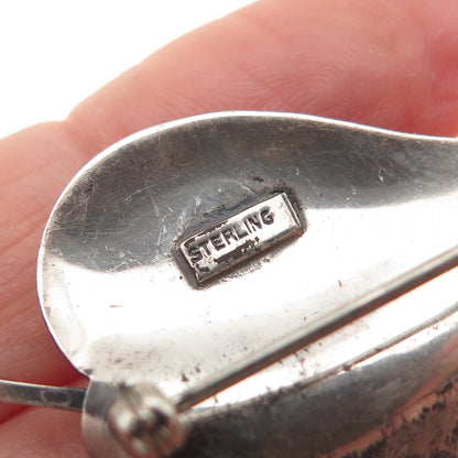 925 Sterling Silver Vintage Modernist Floral Leaf Oxidized Pin Brooch