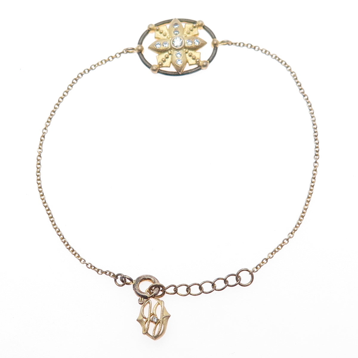 Jonette 925 Sterling Silver Gold Plated C Z Bracelet 7-7.75" (missing 1 C Z )