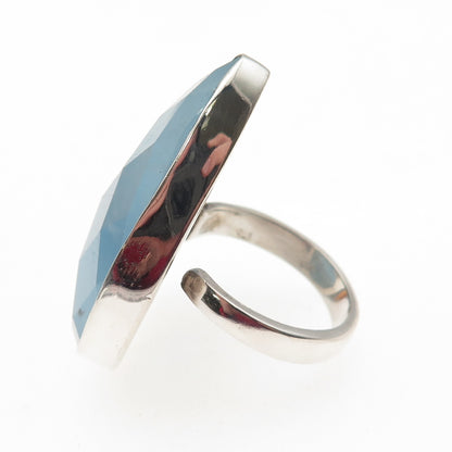 925 Sterling Silver Vintage Real Pear-Cut Aquamarine Statement Ring Size 8.75