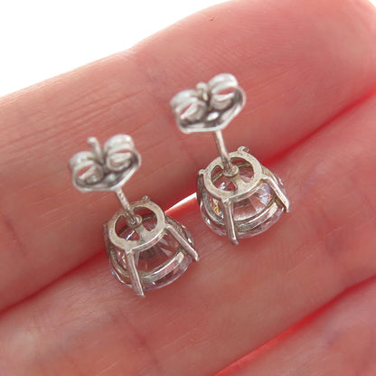 925 Sterling Silver Round-Cut C Z Stud Earrings