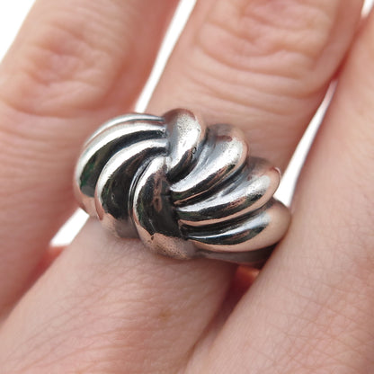 925 Sterling Silver Vintage Modernist Ribbed Dome Oxidized Ring Size 6.25