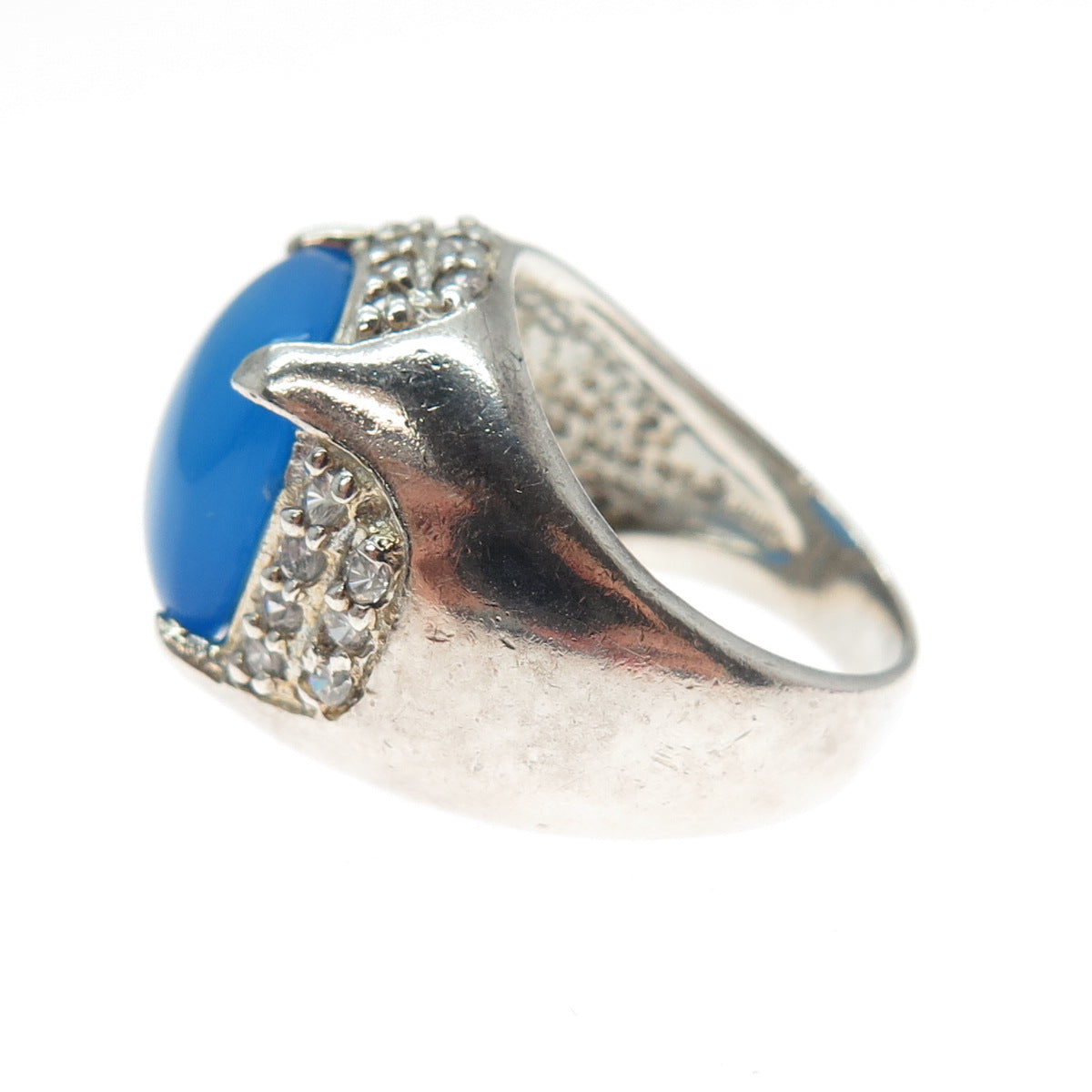 ROSS SIMONS 925 Sterling Silver Vintage Real Blue Chalcedony C Z Ring Size 5.25