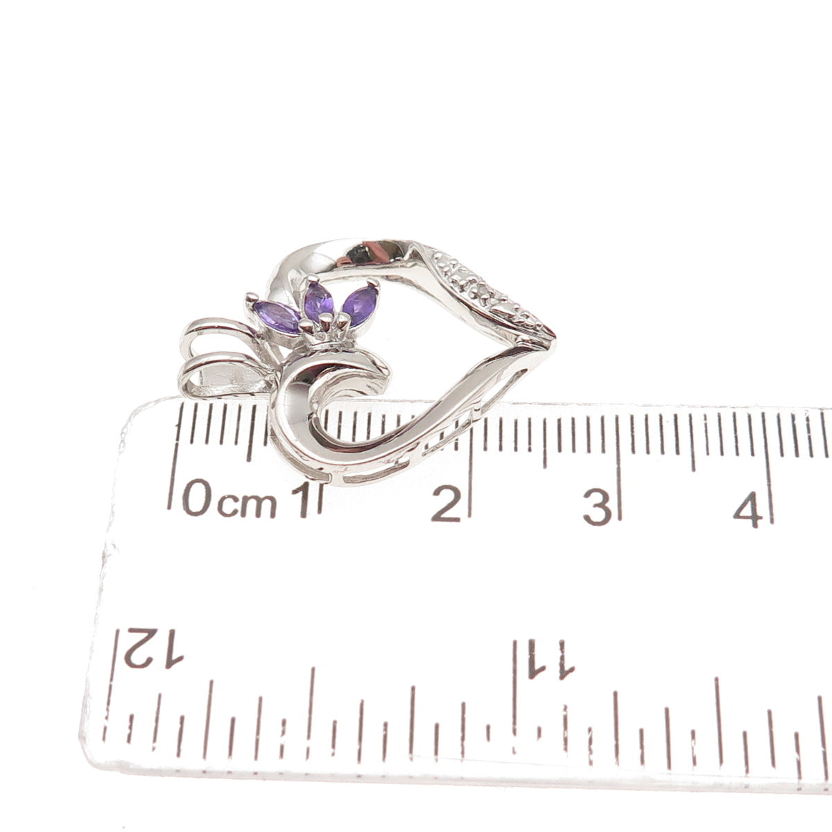 ROSS SIMONS 925 Sterling Silver Real Diamond Accent & Amethyst Heart Pendant