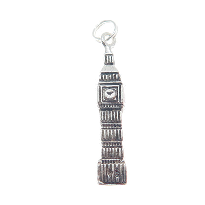 800 Silver Vintage Big Ben Minimalist 3D Charm Pendant