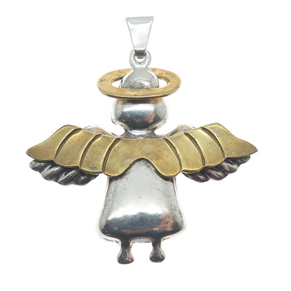 925 Sterling Silver 2-Tone Vintage Mexico Angel Oxidized Pendant