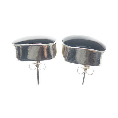 925 Sterling Silver Vintage Mexico Real Black Onyx Gemstone Earrings