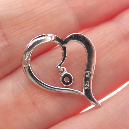 925 Sterling Silver Round-Cut C Z Heart Minimalist Charm Slide Pendant