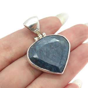 925 Sterling Silver Vintage Real Pear-Cut Sapphire Pendant