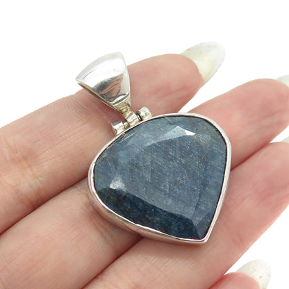 925 Sterling Silver Vintage Real Pear-Cut Sapphire Pendant