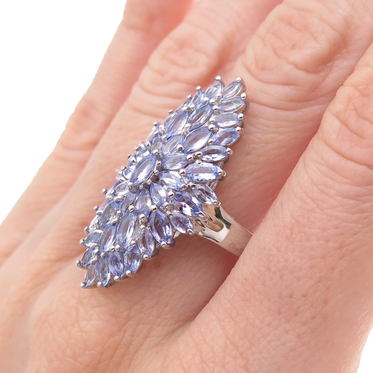 D'Joy 925 Sterling Silver Real Marquise-Cut Tanzanite Ring Size 8.25