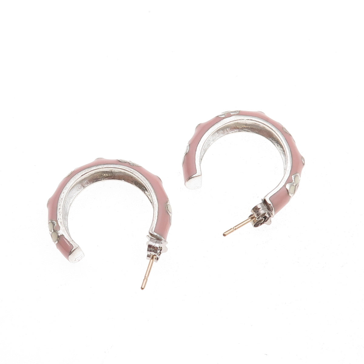 Silvio Hidalgo 925 Sterling Silver Vintage Enamel Floral Hoop Earrings