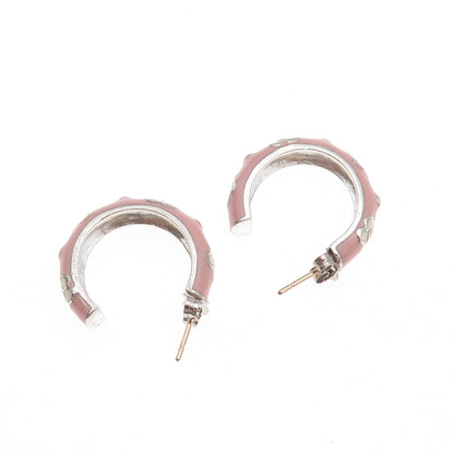 Silvio Hidalgo 925 Sterling Silver Vintage Enamel Floral Hoop Earrings
