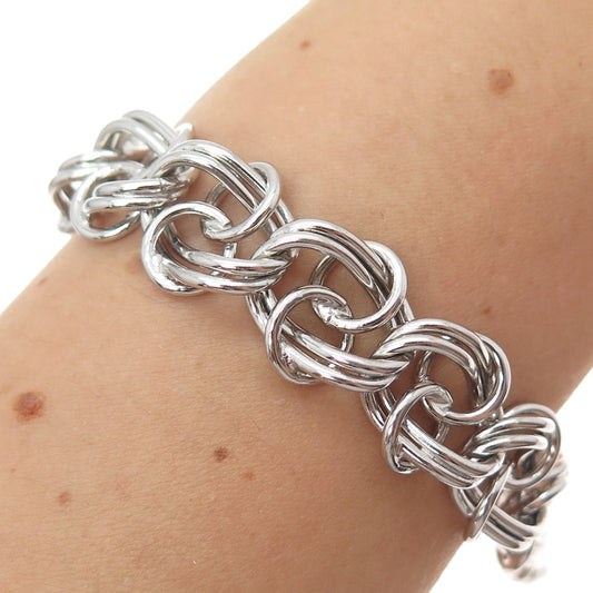 925 Sterling Silver Vintage Modernist Twisted Multi-Circle Link Bracelet 6.75"
