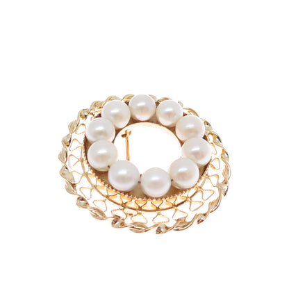 CATAMORE 1/20 12K Gold Filled Antique Art Deco Real Pearl Filigree Pin Brooch