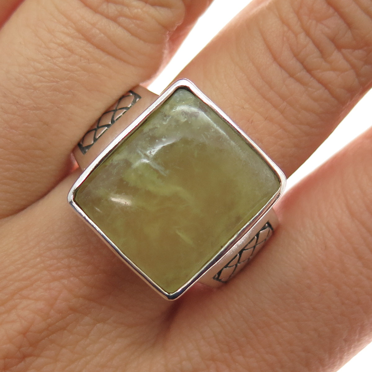 PHLD PlayHardLookDope 925 Sterling Silver Real Prehnite Ring Size 10.75