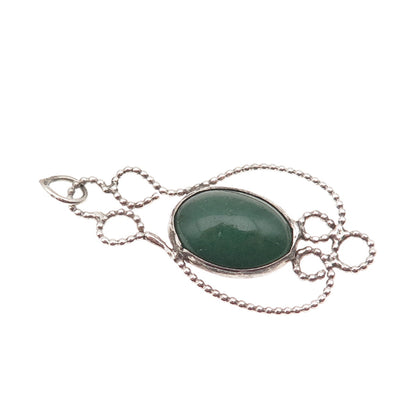 925 Sterling Silver Vintage Real Cabochon Aventurine Ornate Charm Pendant
