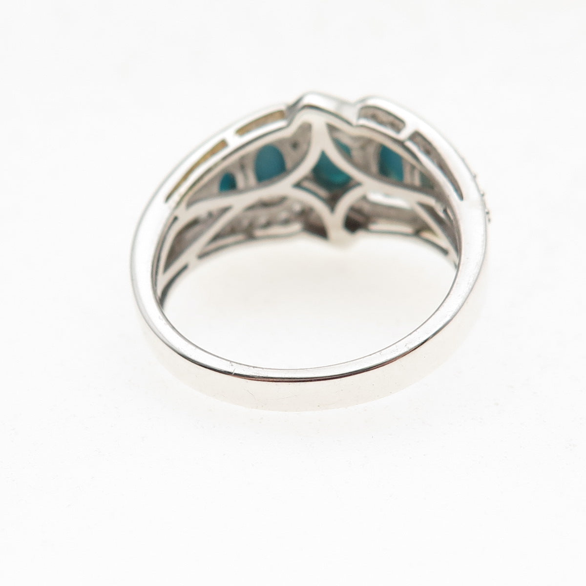 925 Sterling Silver Real Sleeping Beauty Turquoise & White Topaz Ring Size 8.25