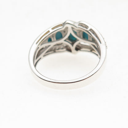 925 Sterling Silver Real Sleeping Beauty Turquoise & White Topaz Ring Size 8.25