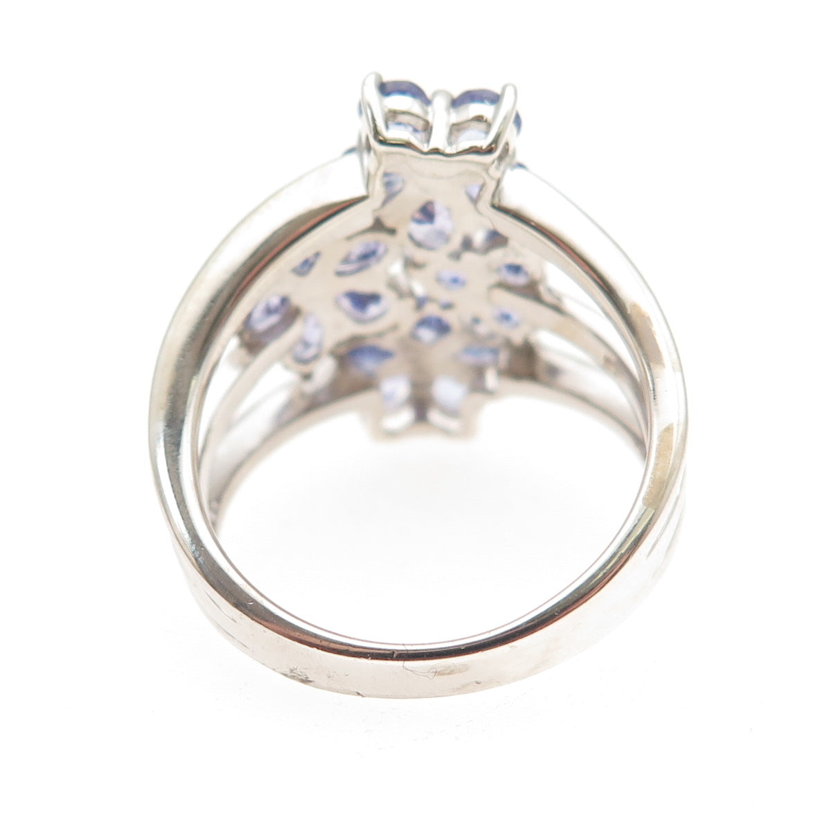 925 Sterling Silver Real Round & Pear-Cut Tanzanite Floral Ring Size 8