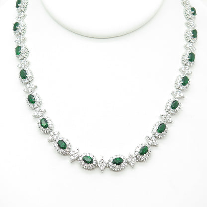 925 Sterling Silver Green & White C Z Bohemian Chain Necklace 16"