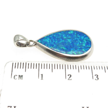 925 Sterling Silver Vintage Real Doublet Opal Gemstone Drop Pendant