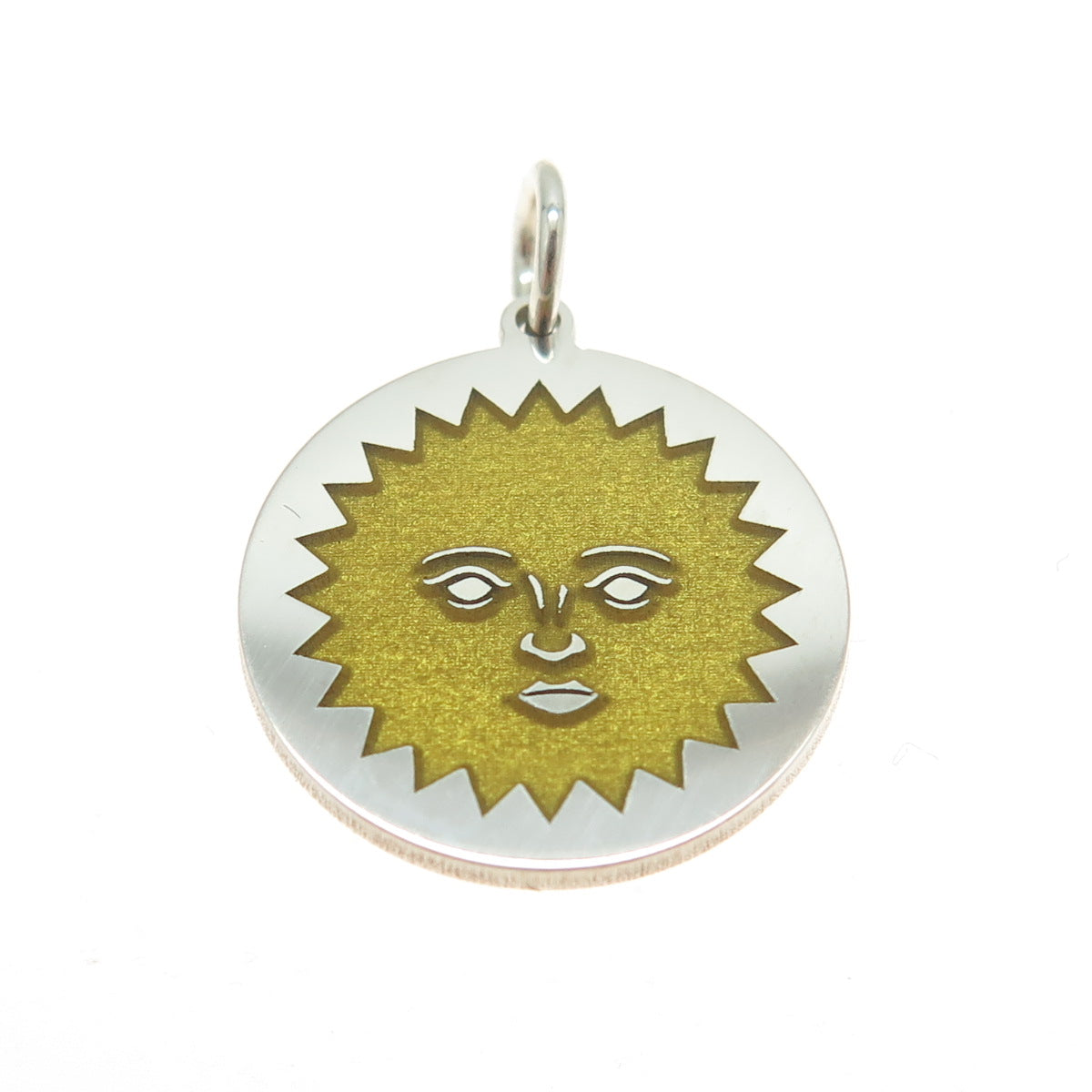 925 Sterling Silver Yellow Enamel Sun Face Emoji Minimalist Charm Pendant