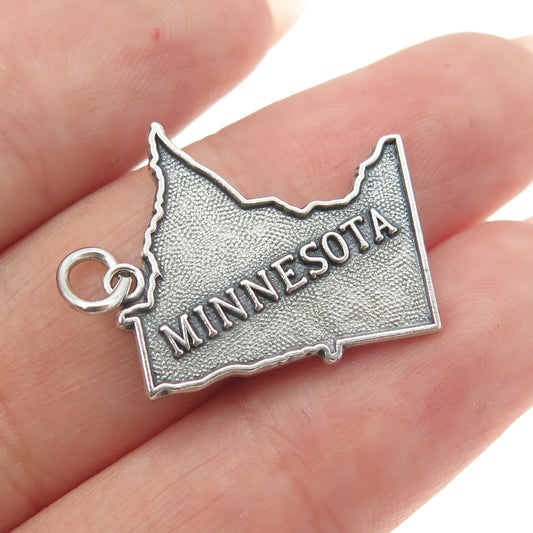 925 Sterling Silver Vintage "Minnesota" State Map Pendant