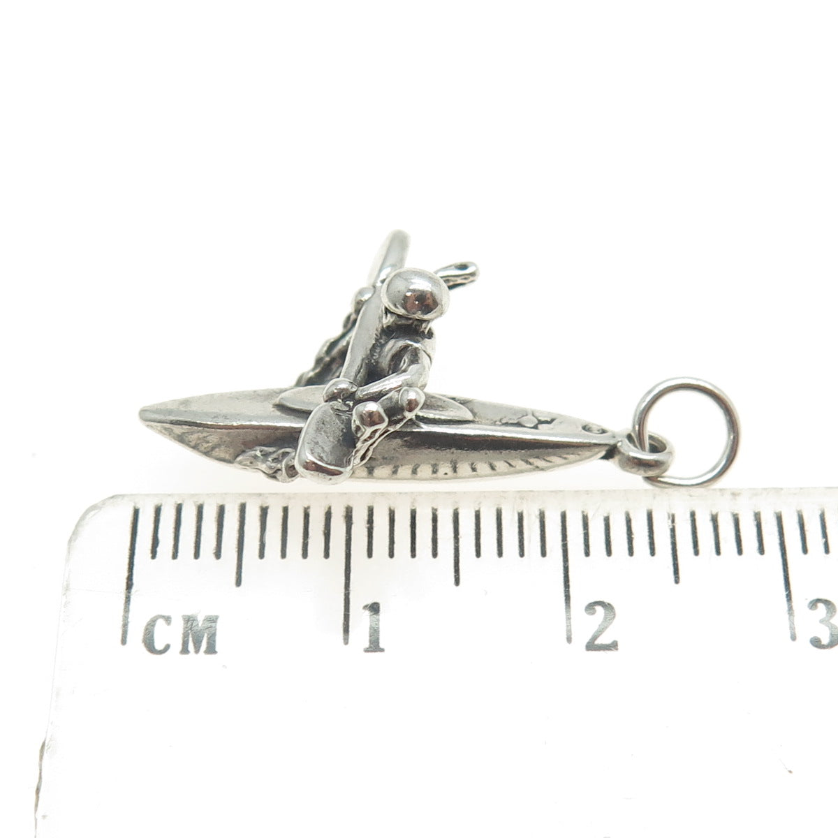 SUN WEST 925 Sterling Silver Vintage Kayak Rafting 3D Pendant