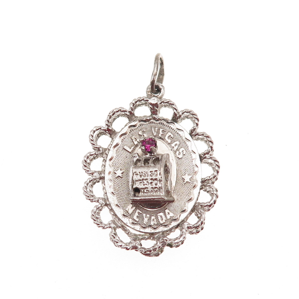 925 Sterling Silver Vintage Rhinestone Las Vegas Casino Good Luck Charm Pendant
