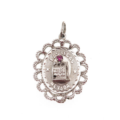 925 Sterling Silver Vintage Rhinestone Las Vegas Casino Good Luck Charm Pendant