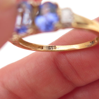 Chuck Clemency 925 Sterling Gold Plated Real Diamond & Tanzanite Ring Size 8.25