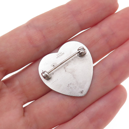 Beau 925 Sterling Silver Vintage Brushed Heart Pin Brooch